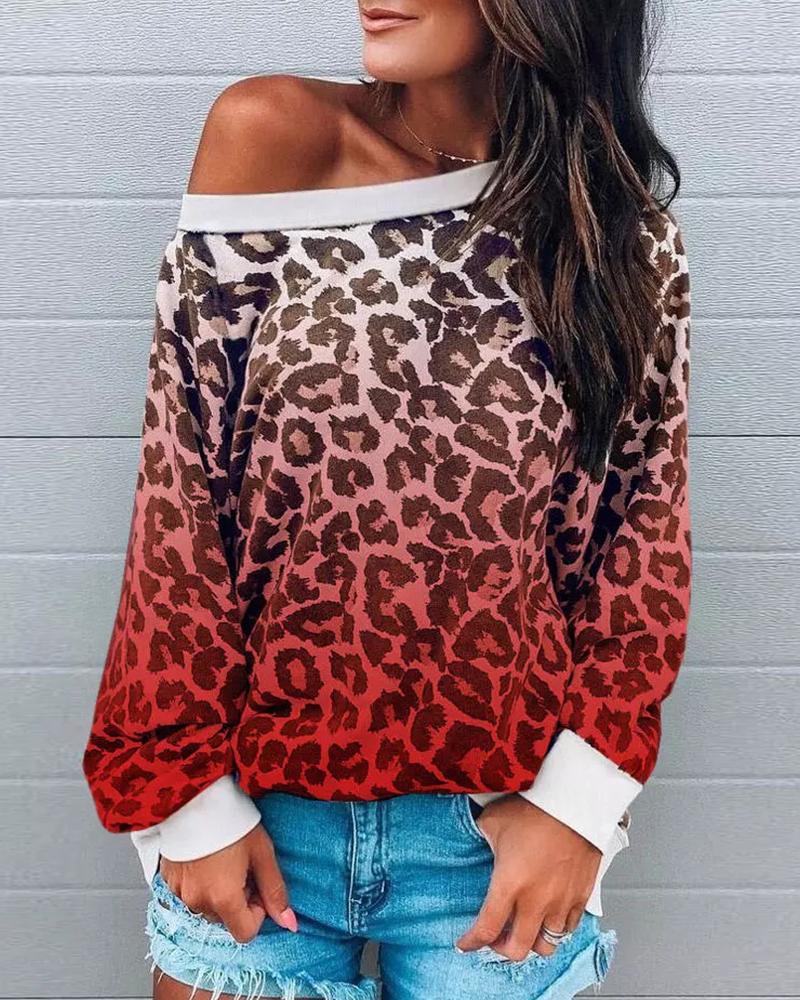 

Ombre Leopard Print Long Sleeve Top, Red