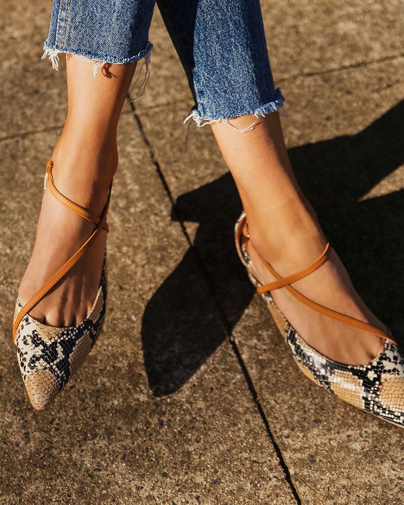 

Fashion Cross Straps Pointed Pumps, Snakeskin