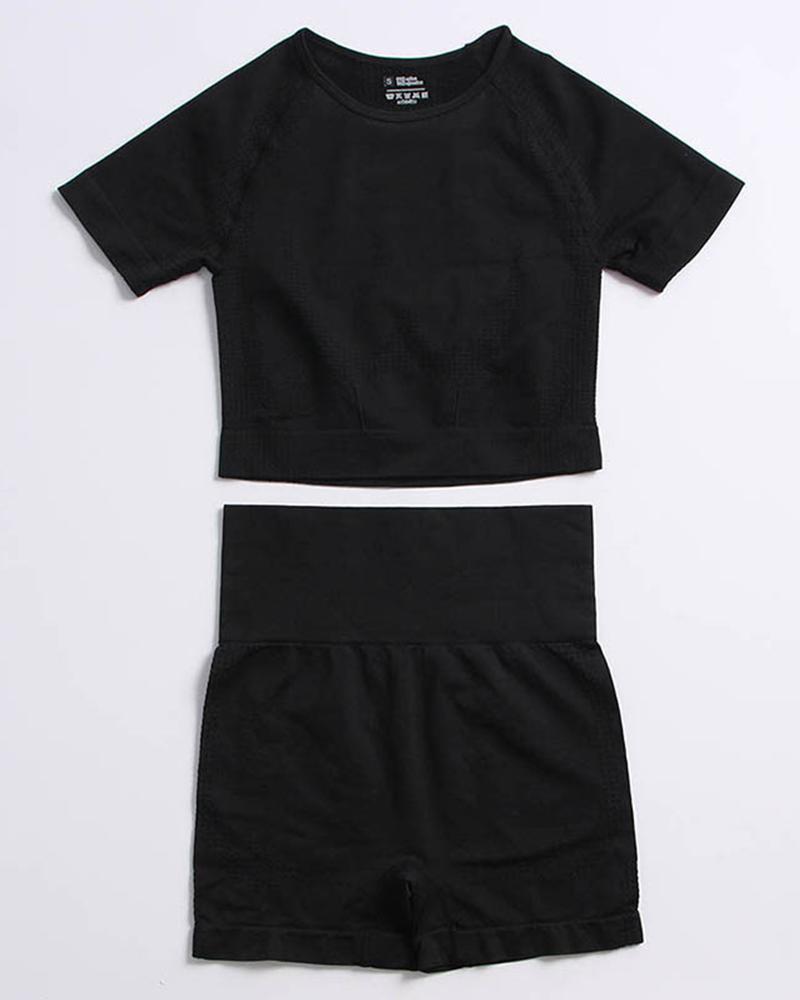 

Plain Skinny High Waist Sporty Suit Sets, Black