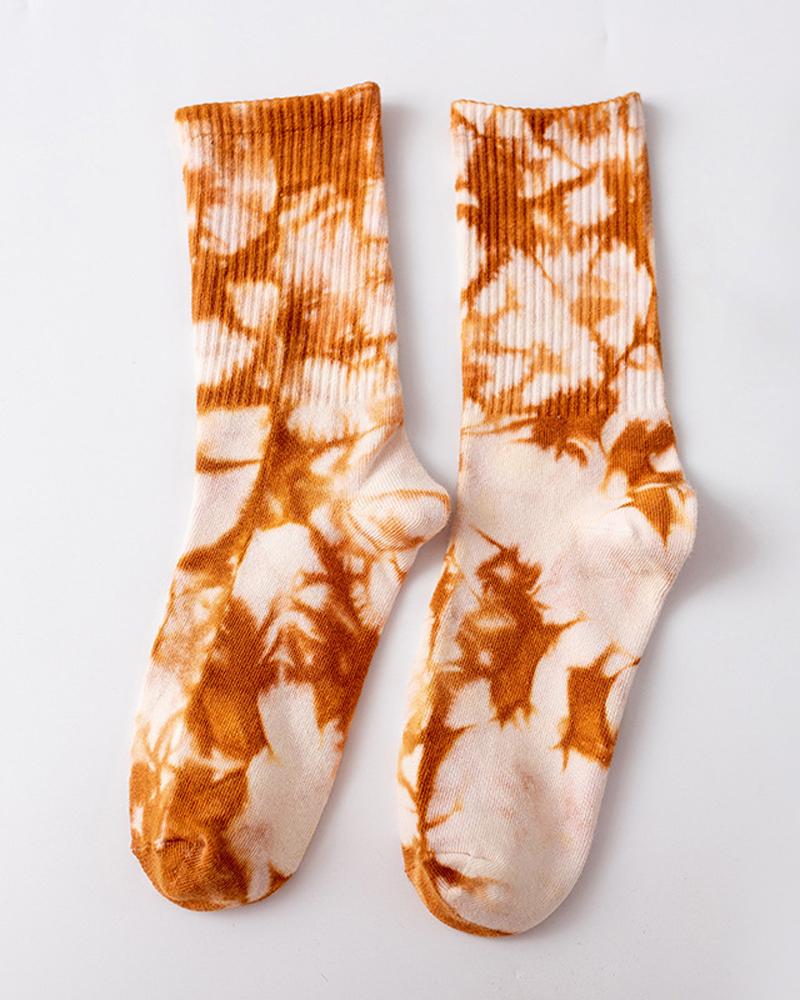 

1Pair Tie Dye Print Socks, Orange