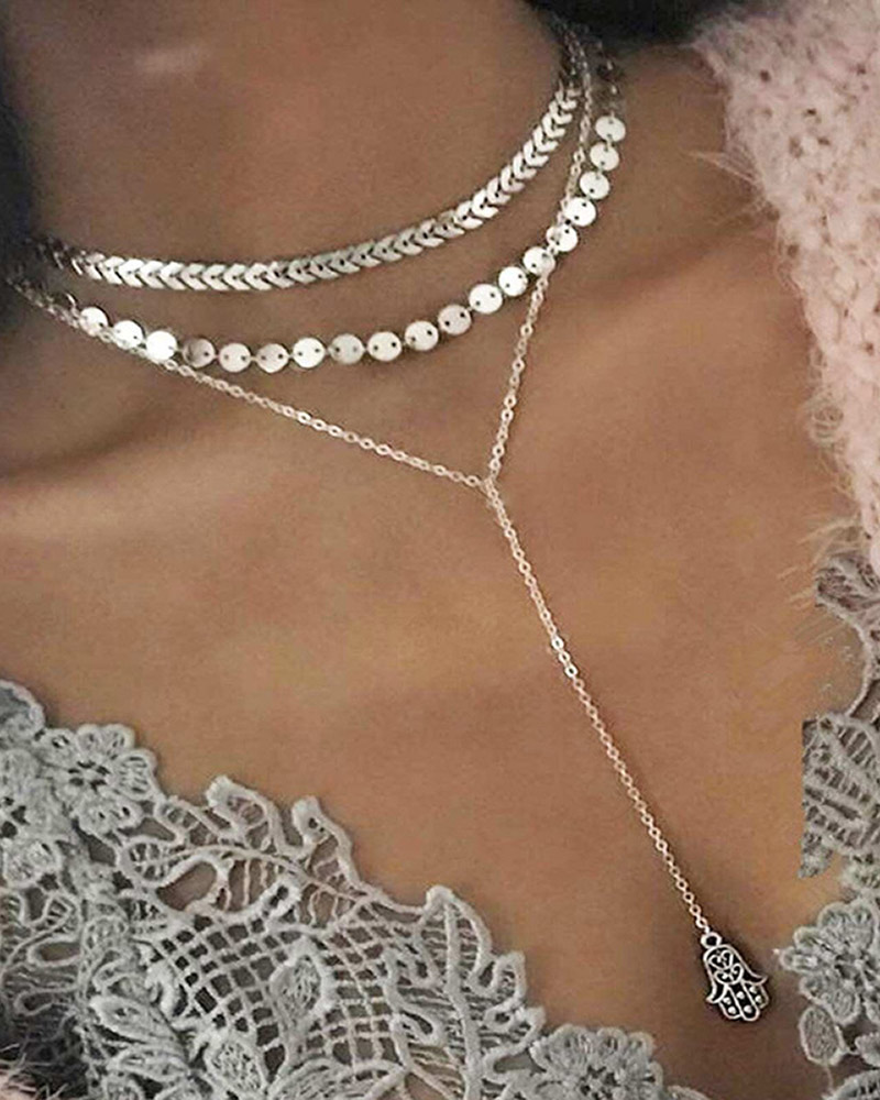 

3pcs Graphic Pendant Geometric Pattern Necklace, Silver