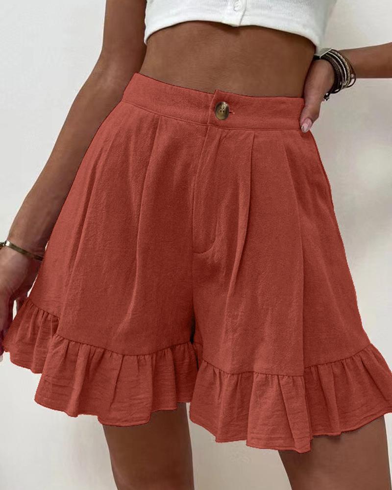 

Ruffle Hem High Waist Shorts, Red