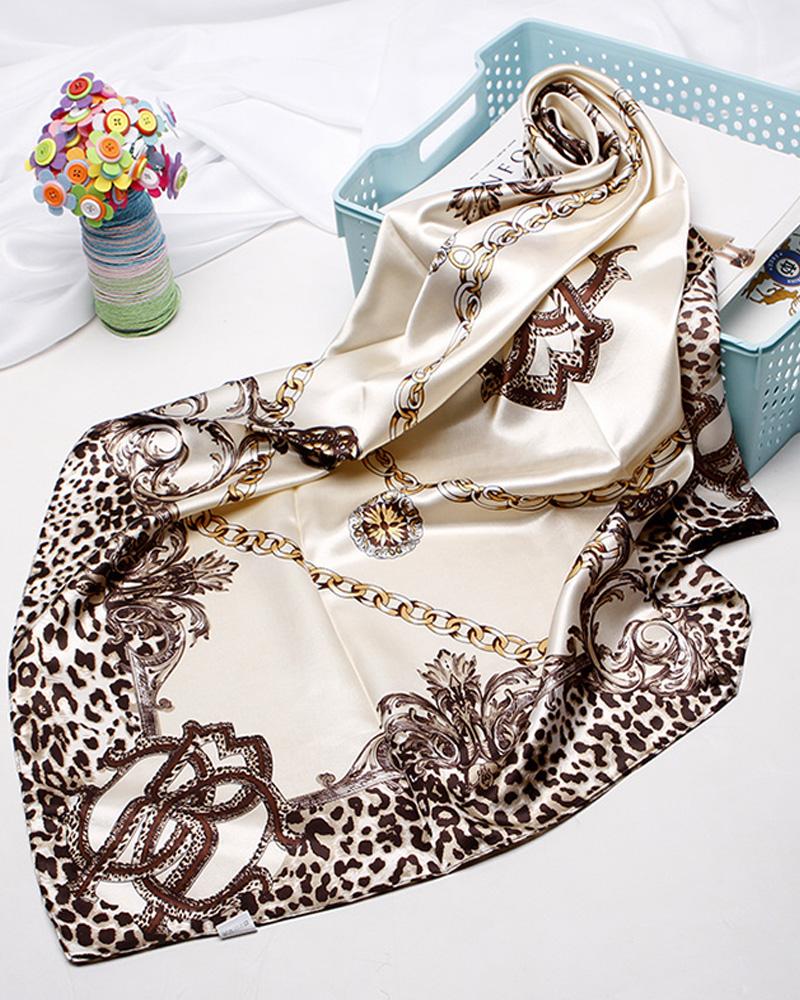 

Cheetah Chain Print Square Silk Scarf, Apricot