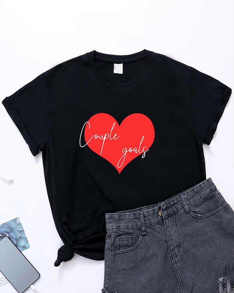 

Valentine's Day Heart Print O-Neck T-shirt, Style5
