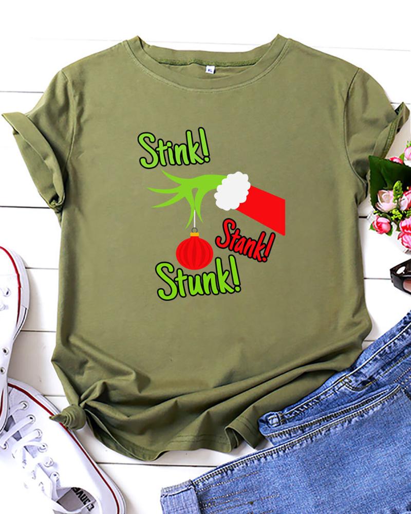 

Christmas Letter Grinch Hand Lantern Print Short Sleeve T-shirt, Green
