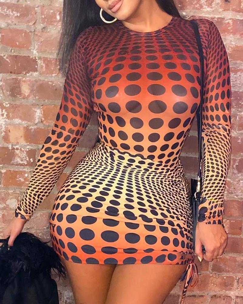 

Ombre Polka Dot Print Long Sleeve Dress, Brown