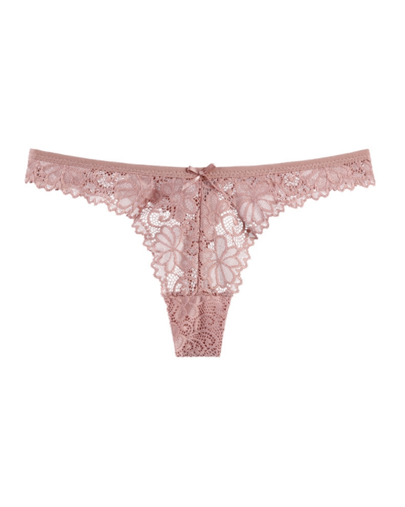 

Bowknot Decor Breathable Lace Thong Panty, Pink