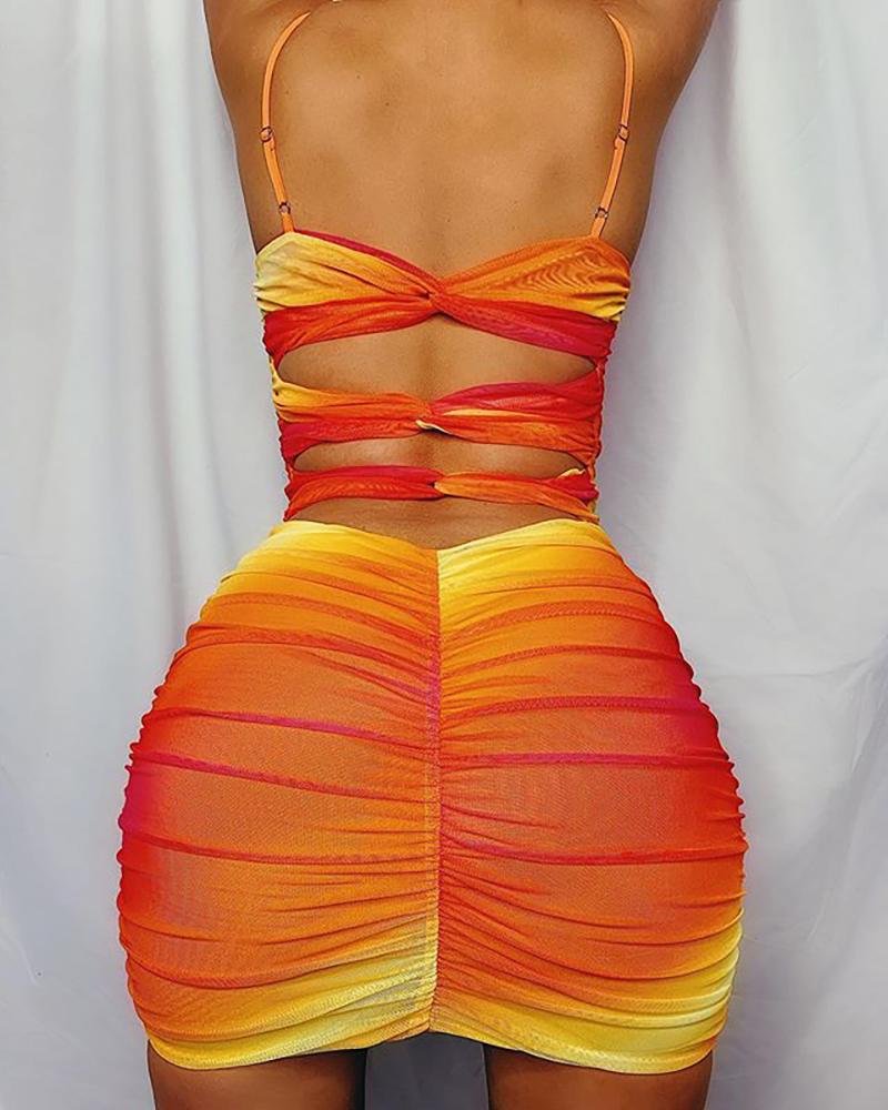 

Gradient Color Ruched Cutout Back Bodycon Dress, Orange