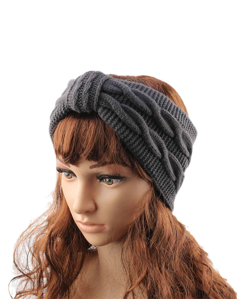 

1pc Winter Ear Warmer Fleece Lined Cable Knit Headband Crochet Head Wrap Ear Band Cover Christmas Gift, Dark grey