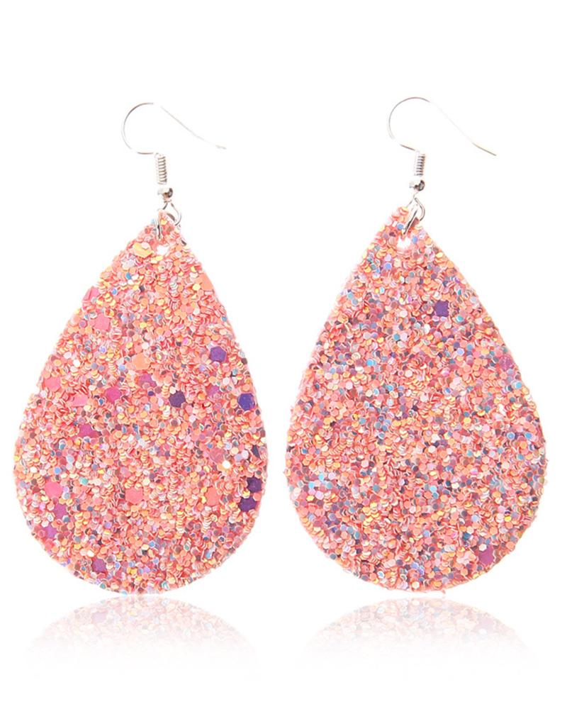 

1Pair Allover Sequin Waterdrop Earrings, Pink