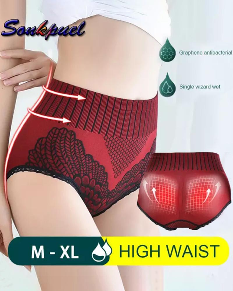 

High Waist Hip Lift Body Sculpting Panties Antibacterial Menstrual Crotch Seamless Underwear, Wine red