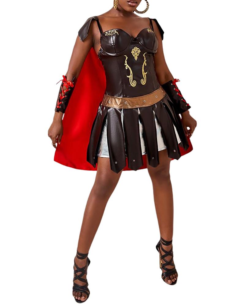 

Halloween Glorious Gladiator Costume Dress With Cloak & Bracelets, Black