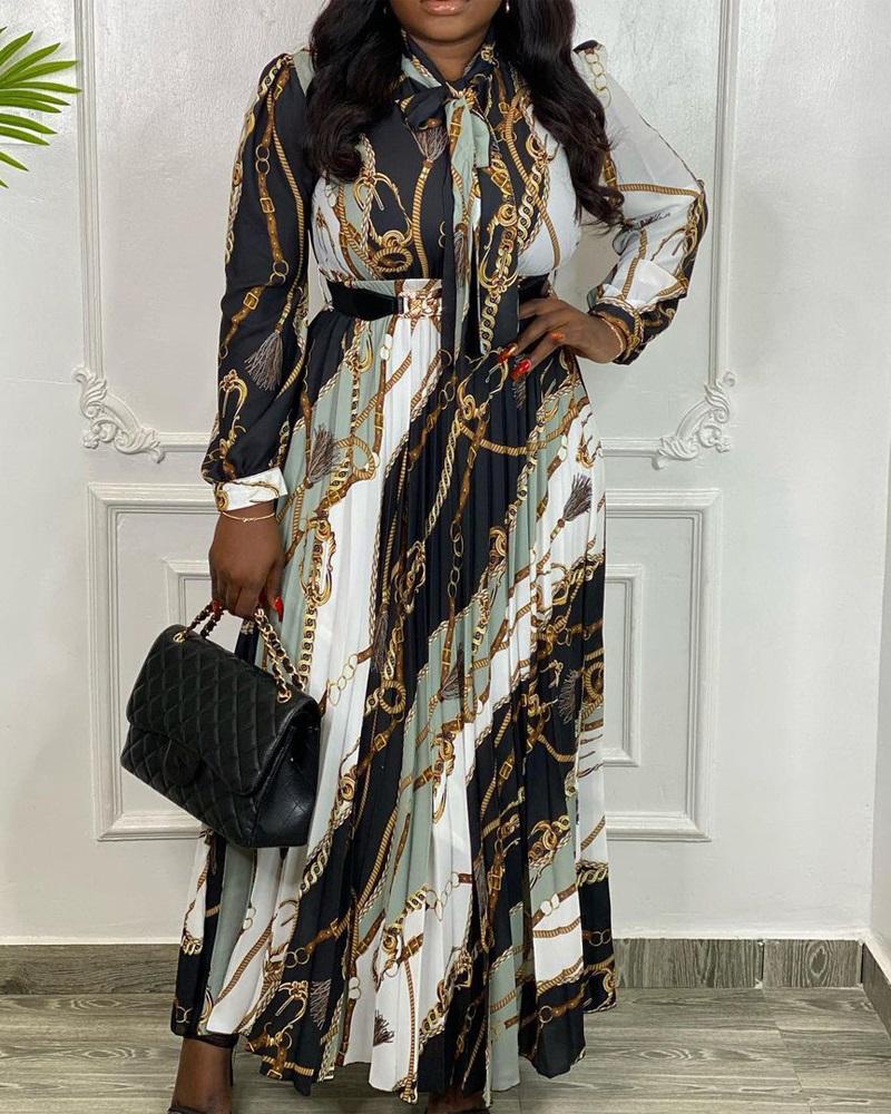 

Plus Size Rope Chain Print Colorblock Colorblock Maxi Dress, Black