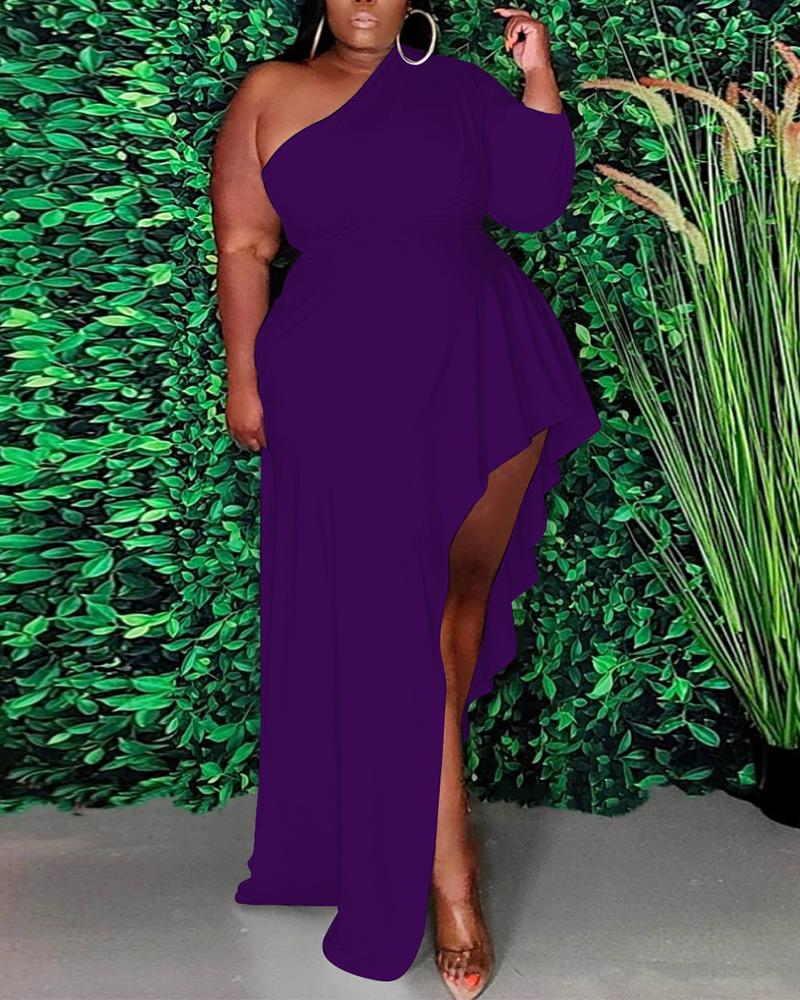 

Solid Color One Shoulder Asymmetrical Maxi Dress, Purple