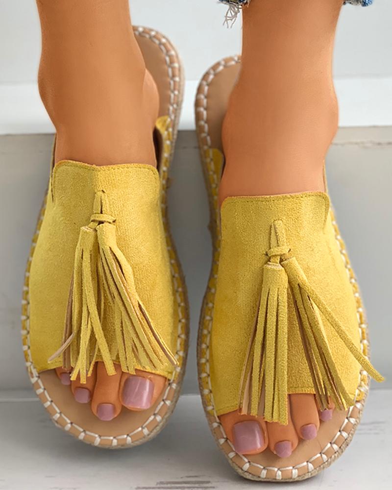 

Tassel Detail Peep Toe Flat Sandals, Yellow