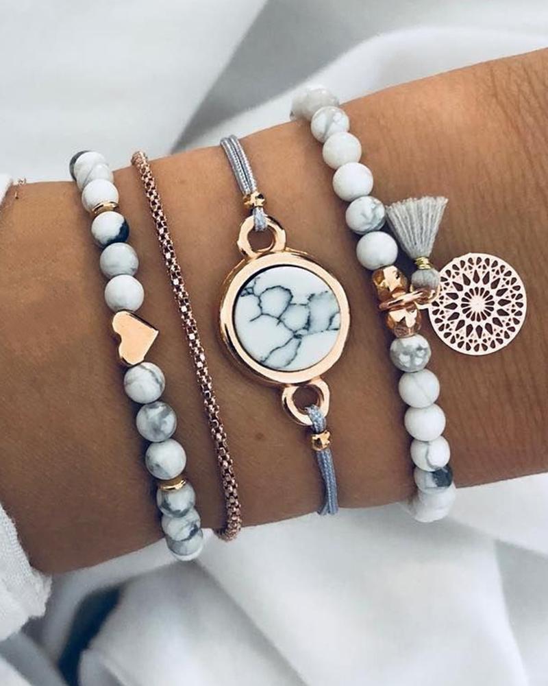 

4pcs Bohemian Beaded Turquoise Heart Bracelets Set, White