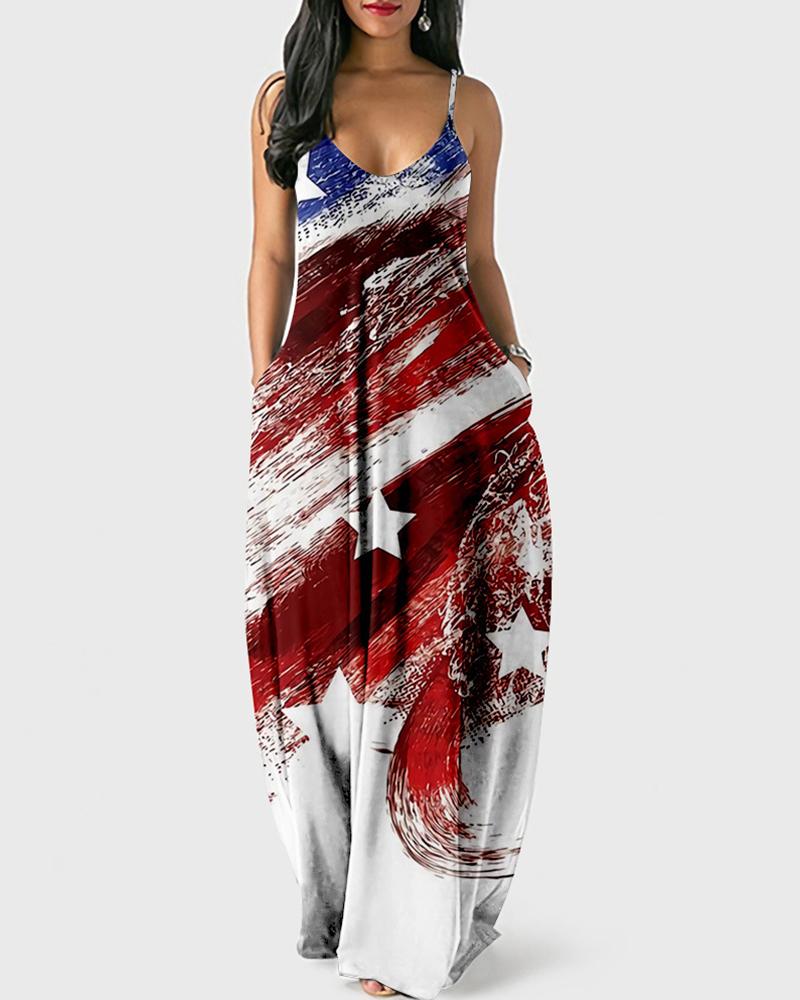 

Independence Day Flag Print Cami Maxi Dress, Style4