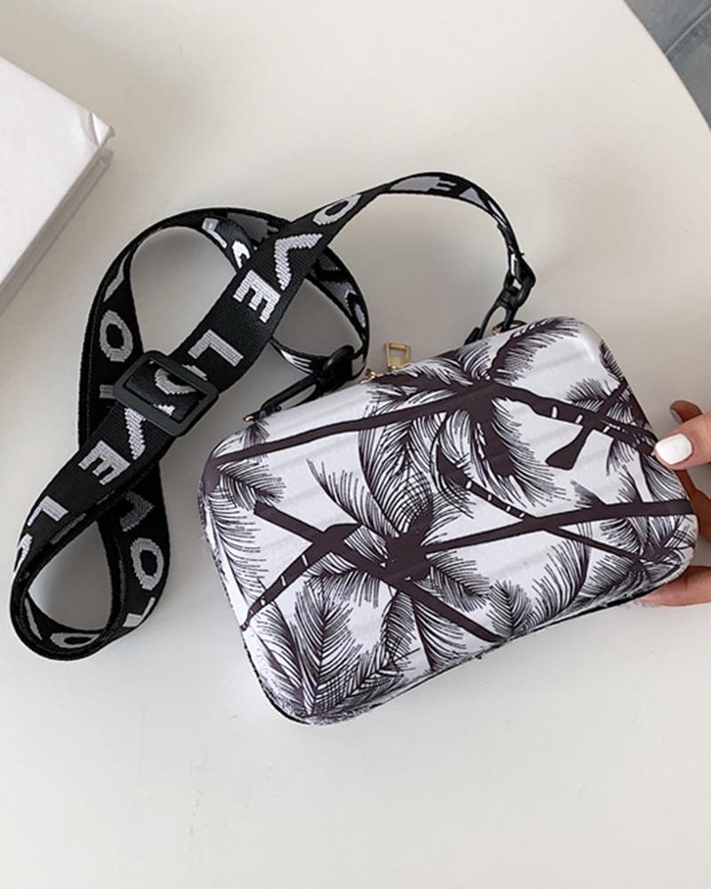 

Coconut Tree print Zipper Detail Square Shoulder Bag, Black