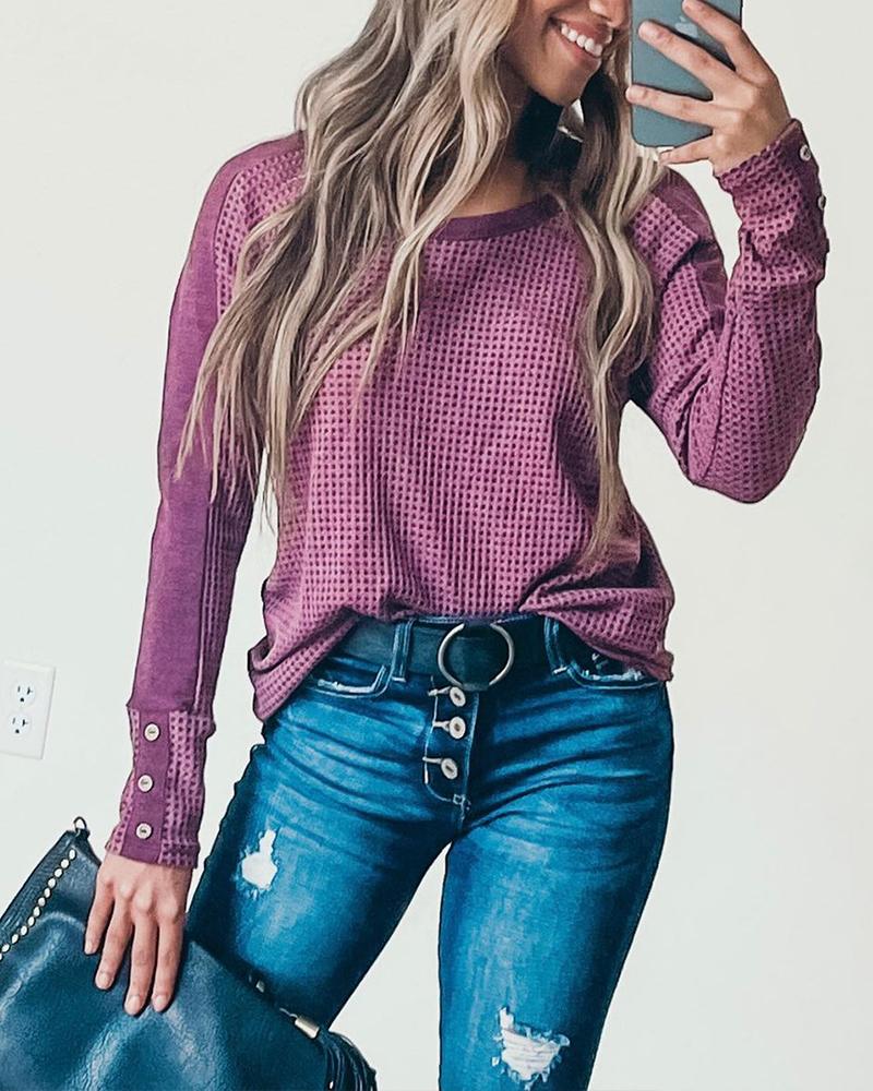 

Waffle Knit Long Sleeve Top, Purple