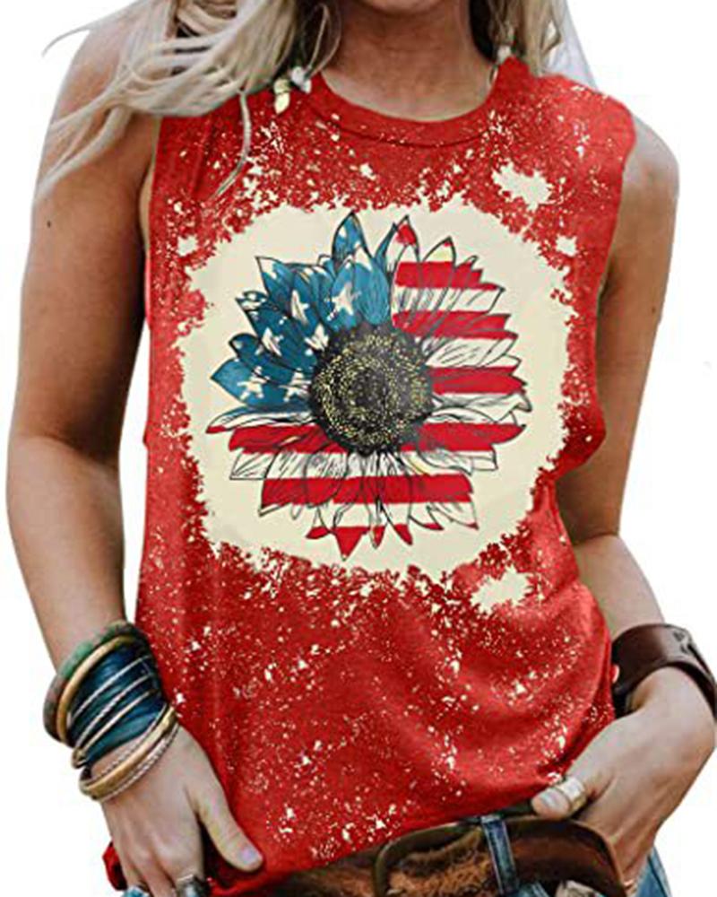 

Independence Day Flag Sunflower Print Bandeau Tank Top, Wine red