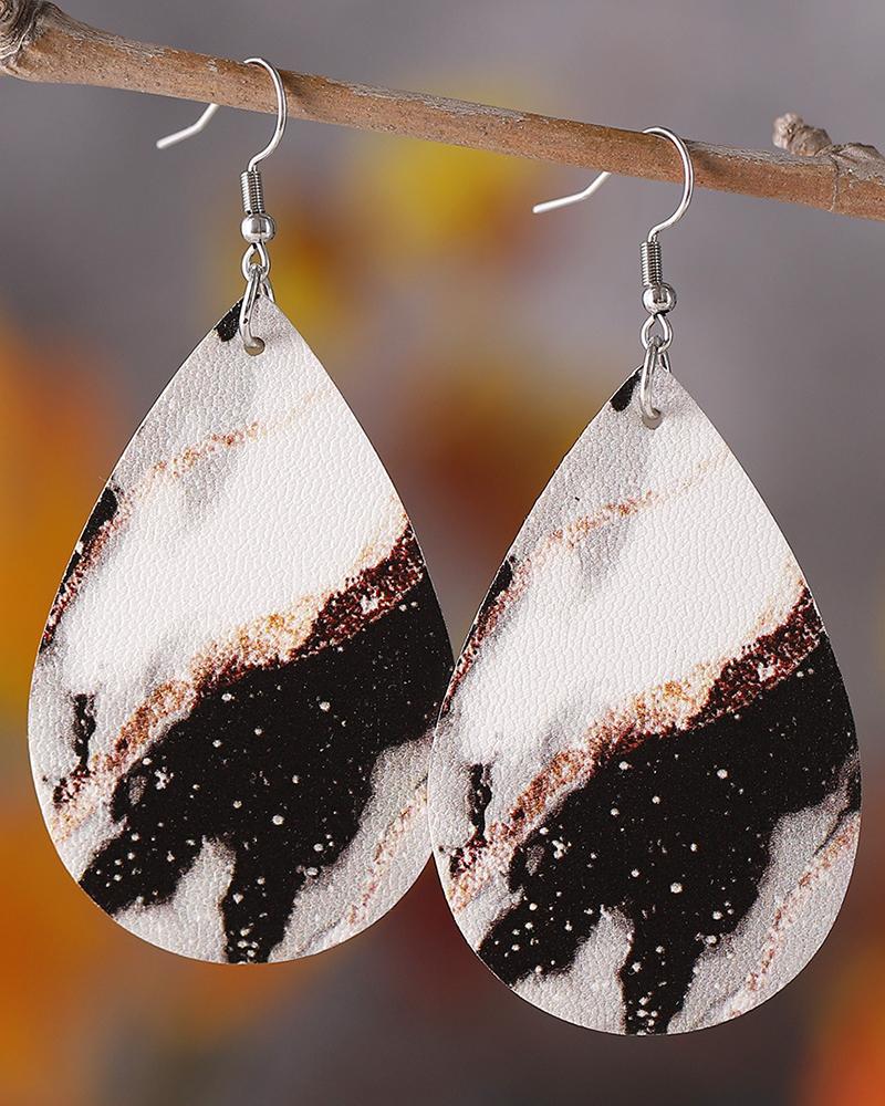 

1Pair Marble Print Waterdrop Earrings, Black