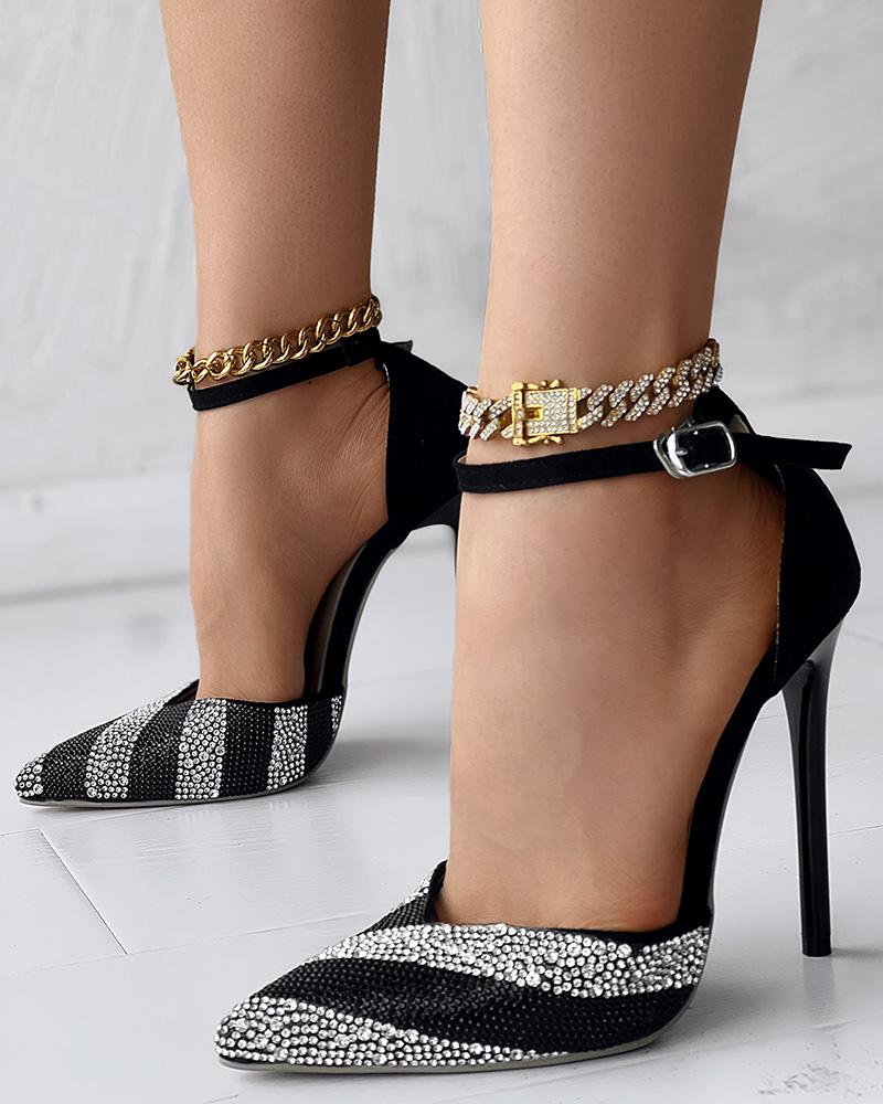 

Colorblock Rhinestone Stiletto Heel Pumps, Black
