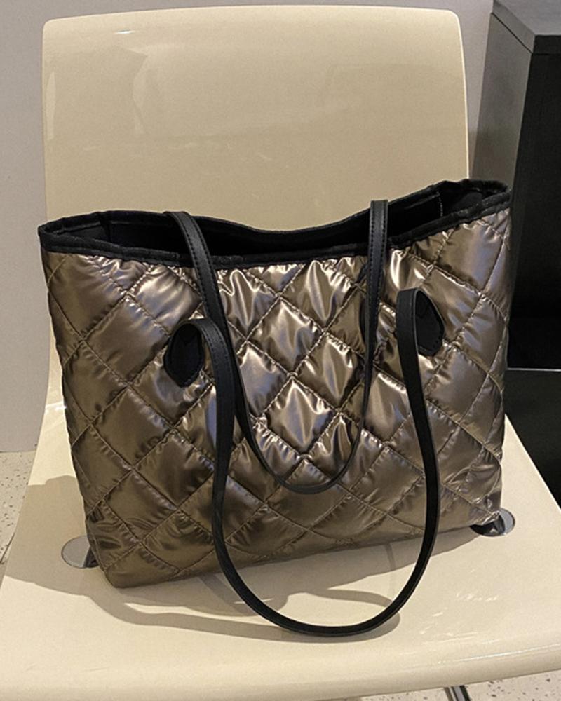 

Metallic Large Capacity Quilted Tote Bag, Gold