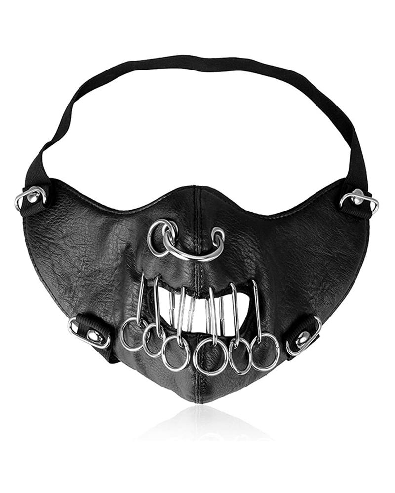 

Breathable Nose Ring Punk Leather Motorcycle Biker Face Mask, Black