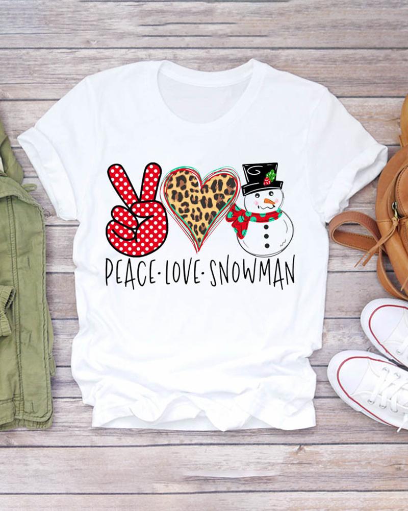 

Christmas Short Sleeve Tree Letter Plaid Cheetah Pattern Print Short Sleeve Top, Style4
