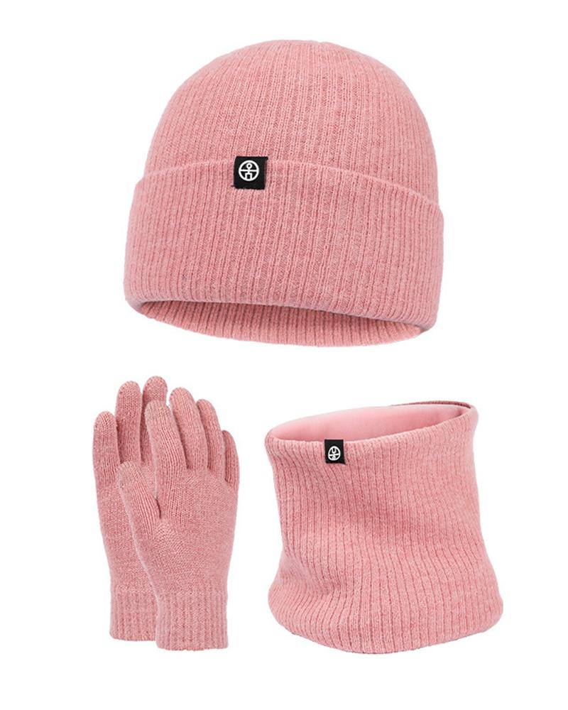 

3PCS Women's Beanie Slouchy Outdoor Daily Knit Portable Windproof Comfort Thermal Hat & Gloves & Neck Warmer Set, Pink