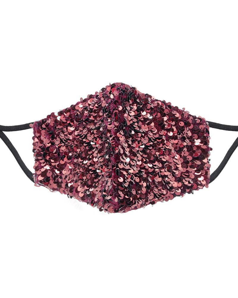 

Allover Sequins Earloop Face Mask, Wine red