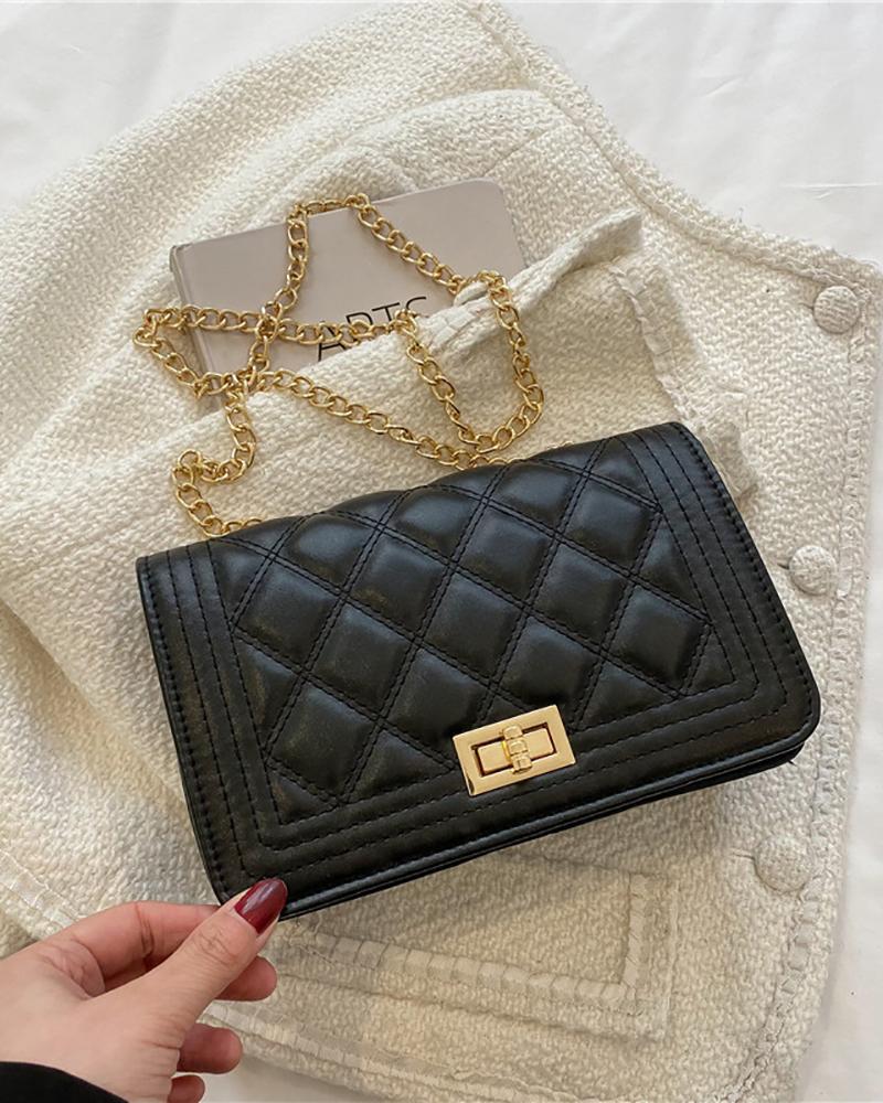 

Quilted Twist Lock Square Shaped Crossbody Bag, Black