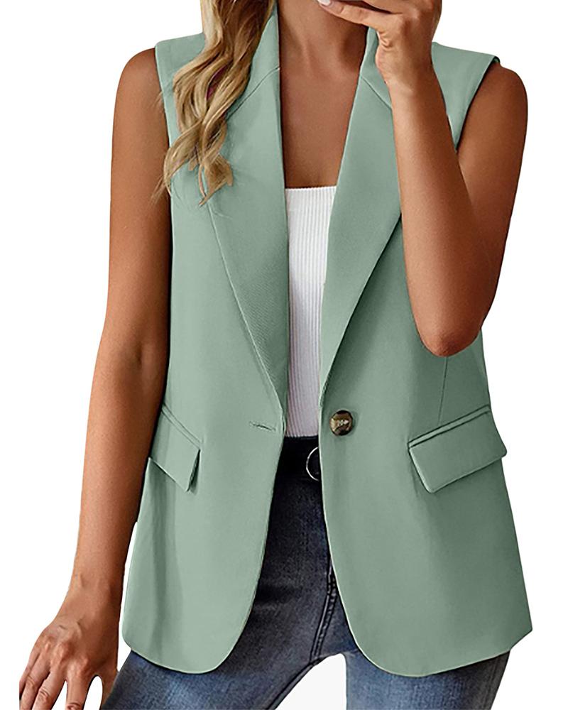 

Shawl Collar Pocket Design Vest Blazer Coat, Green