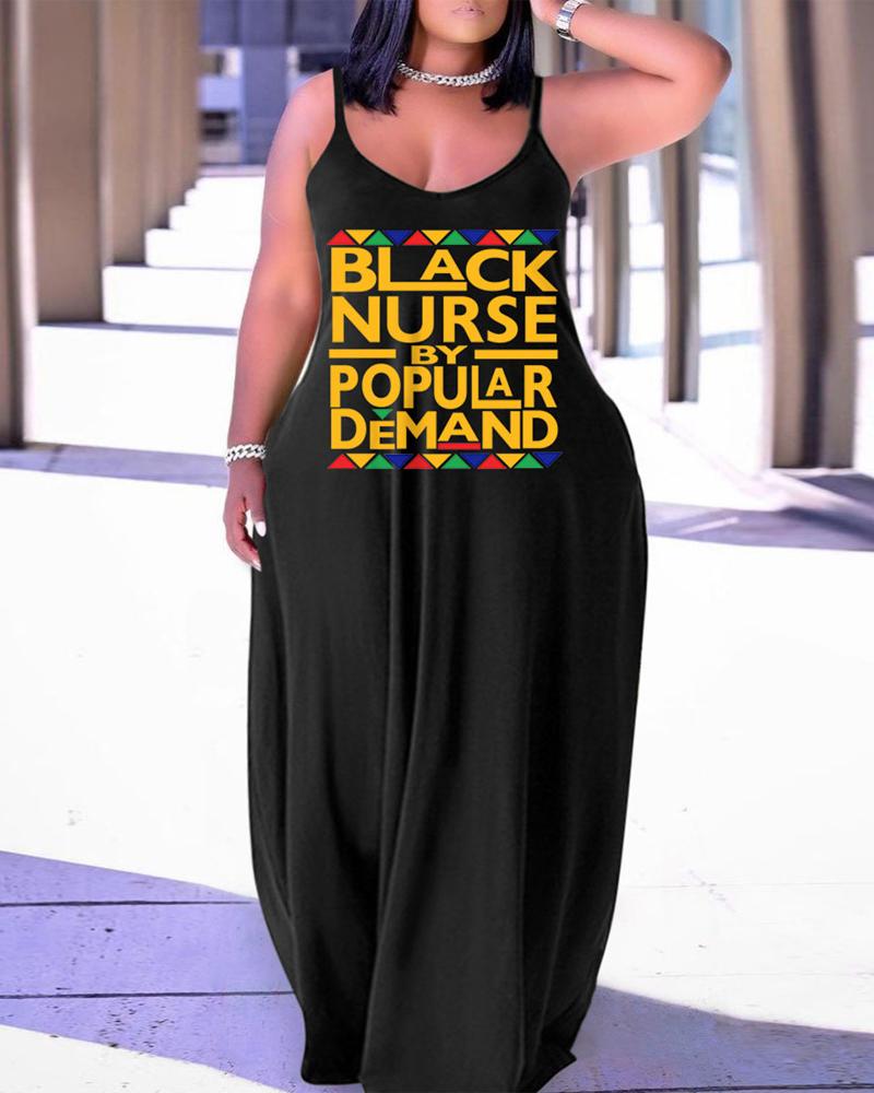 

Plus Size Black Nurse By Popular Demand Print Maxi Dress