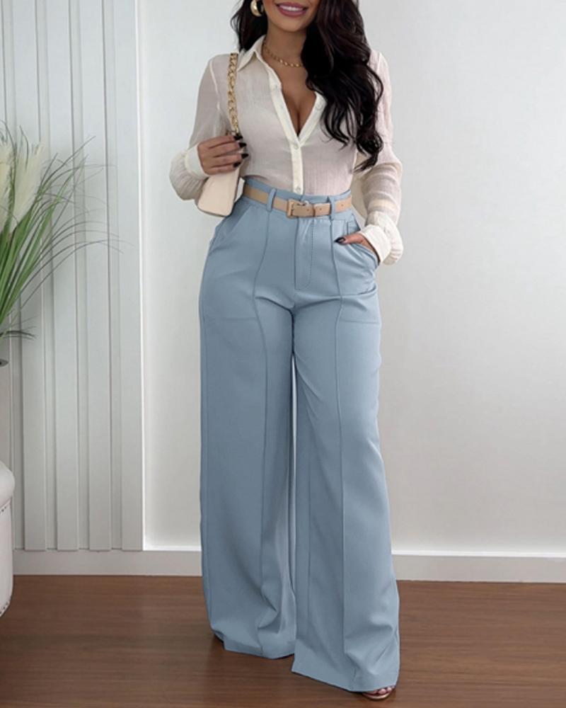 

High Waist Wide Leg Pants Work Pants with Pocket, Light gray