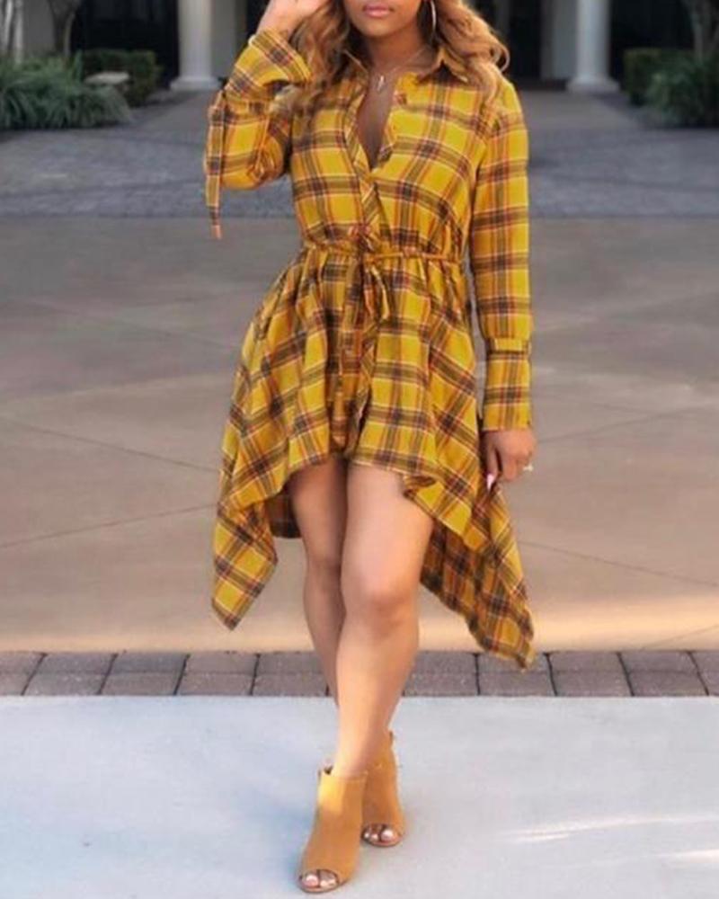 

Plaid Print Midi Dress, Yellow