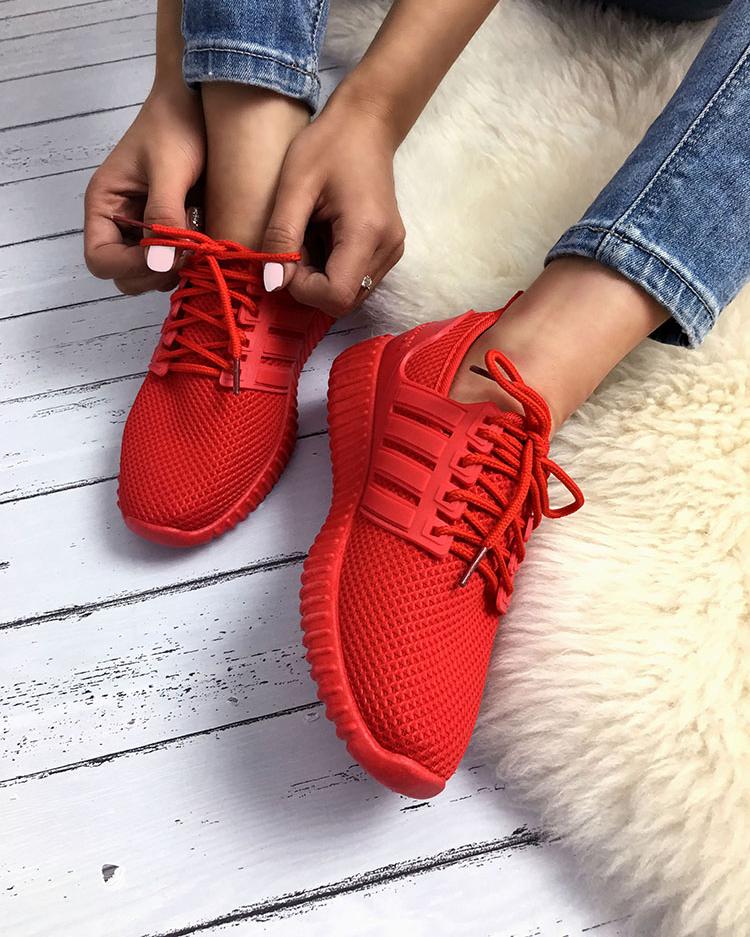 

Net Surface Letter Print Lace-Up Sneakers, Red