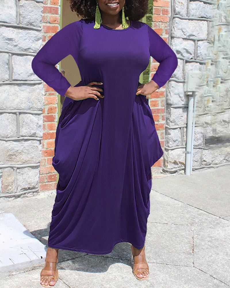 

Plus Size Long Sleeve Pocket Detail Draped Maxi Dress, Purple