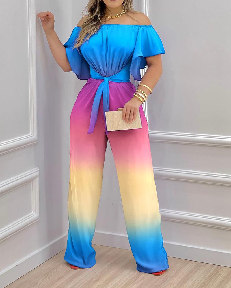 

Ombre Off Shoulder Tied Detail Jumpsuit, Multicolor