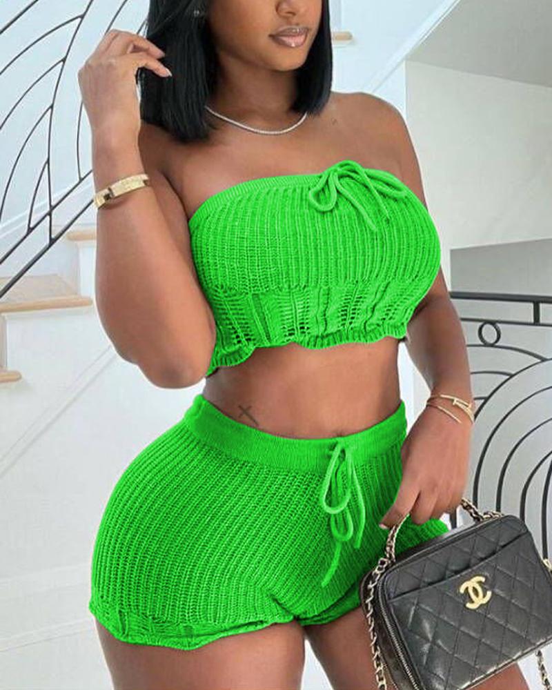 

Bandeau Drawstring Crop Top & Shorts Set, Green
