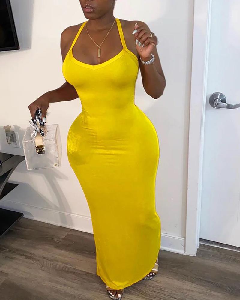 

Halter Sleeveless Maxi Dress, Yellow