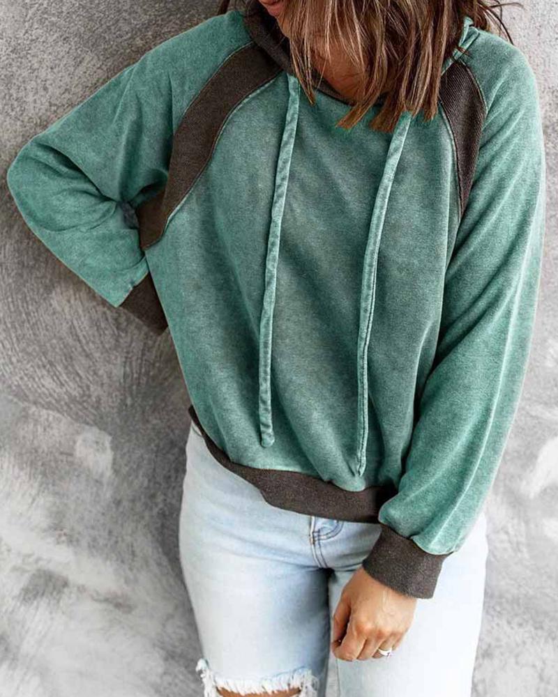 

Striped Long Sleeve Casual Hooded Sweatshirt, Green