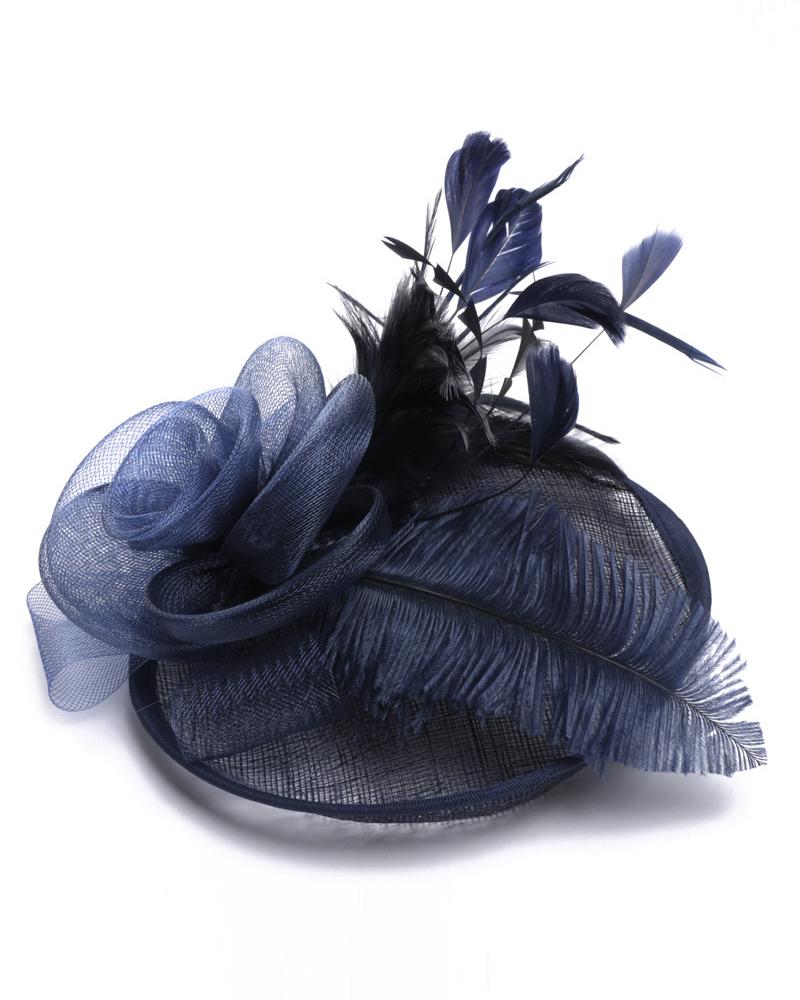 

Feather Fascinator Hat Sheer Mesh Hair Clip Hairpin Hats Bridal Wedding Cocktail Tea Party Headwear, Purplish blue