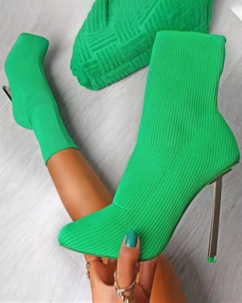 

Square Toe Knit Stiletto Heel Boots, Green