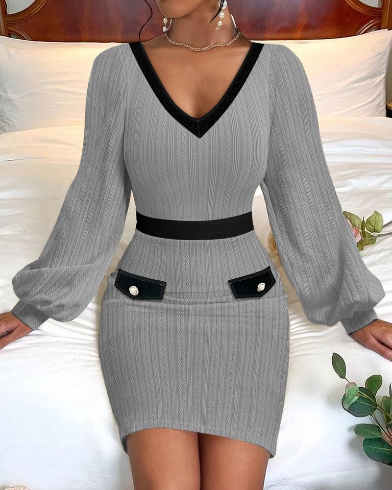 

Contrast Paneled Cable Textured Bodycon Dress, Gray