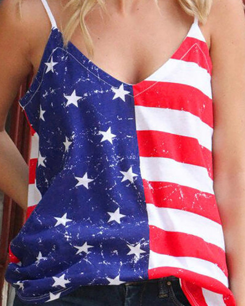 

Independence Day Flag Pattern Print Spaghetti Strap Top, Multicolor