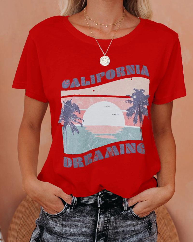 

Letter View Print Casual T-shirt, Red