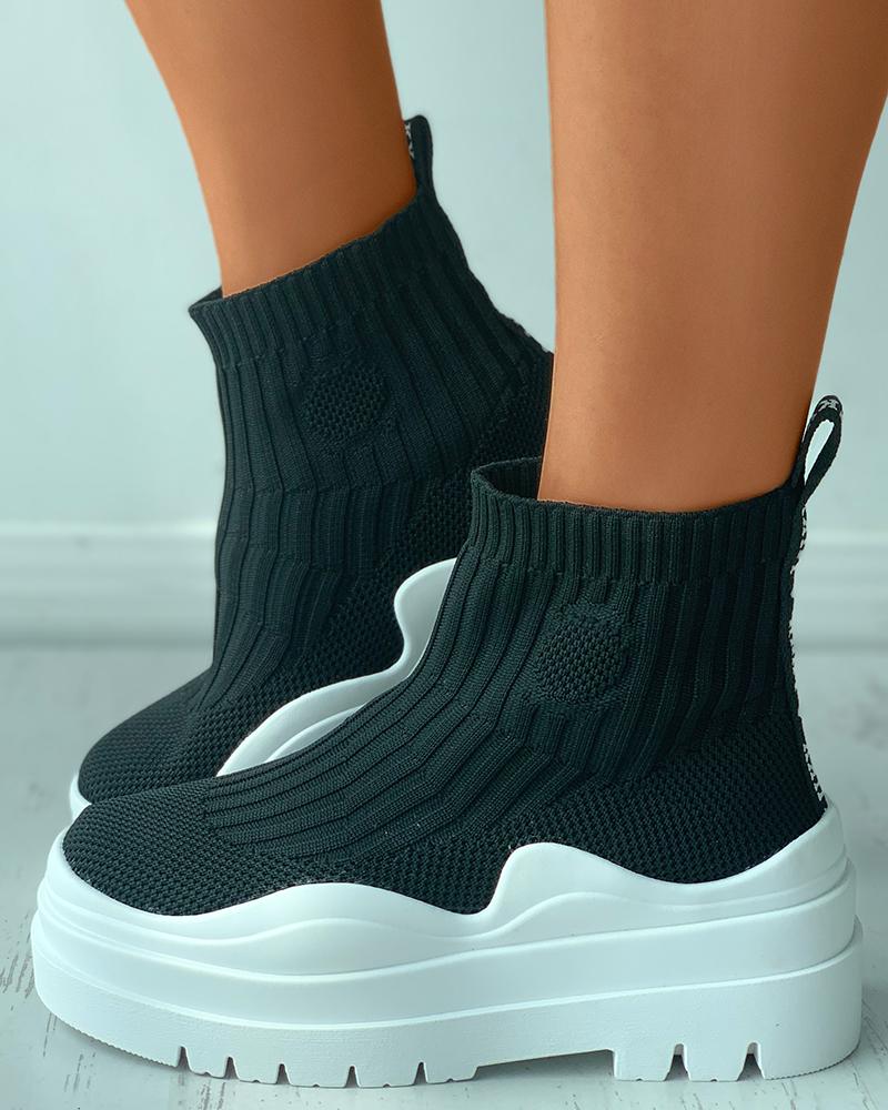 

Knit Flatform High Top Sock Sneaker, White