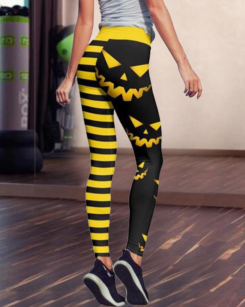 

Halloween Graphic Print High Waist Leggings, Yellow