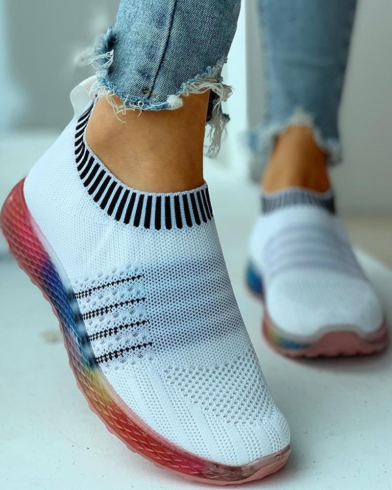 

Striped Breathable Casual Sneakers, White